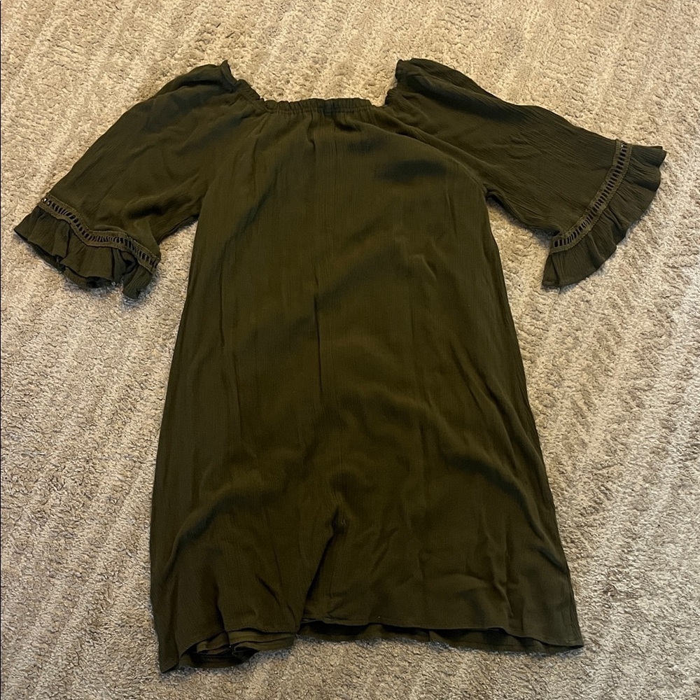 naif  Olive Green Bohemian Tunic Dress with Ruffle Sleeves Large - Picture 6 of 6